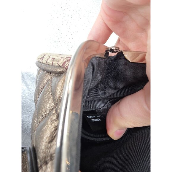 Guess Y2K Mini Quilted Shoulder Bag Signature Logo Bronze Silver - Picture 8 of 11